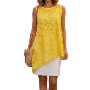 # A112   FT INC Sun-Kissed Boho Yellow Mesh Peplum Top  Festival vibes NWT  M